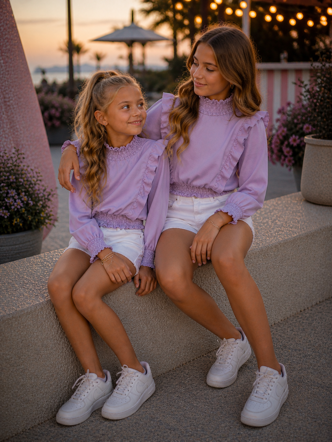 Lila top met ruches en gesmokte taille voor meisjes