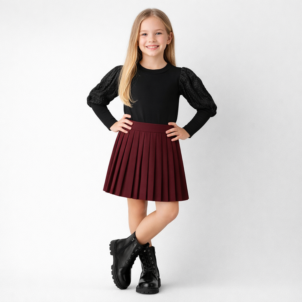 Bordeaux Plissé Rok voor meisjes