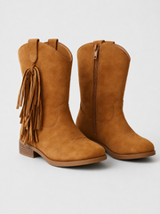 Camel suède look western laarsjes met franjes voor meisjes