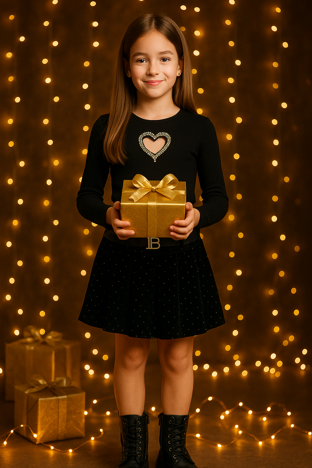 Black Sparkle Heart Party Look