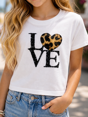 Panterprint LOVE top met pailetten – Trendy Meisjes Shirt Wit
