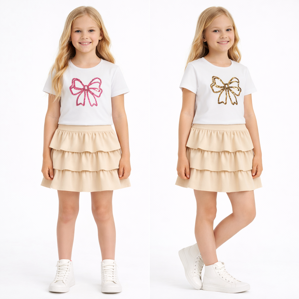 Beige meisjes skort met laagjes- zomers rokje