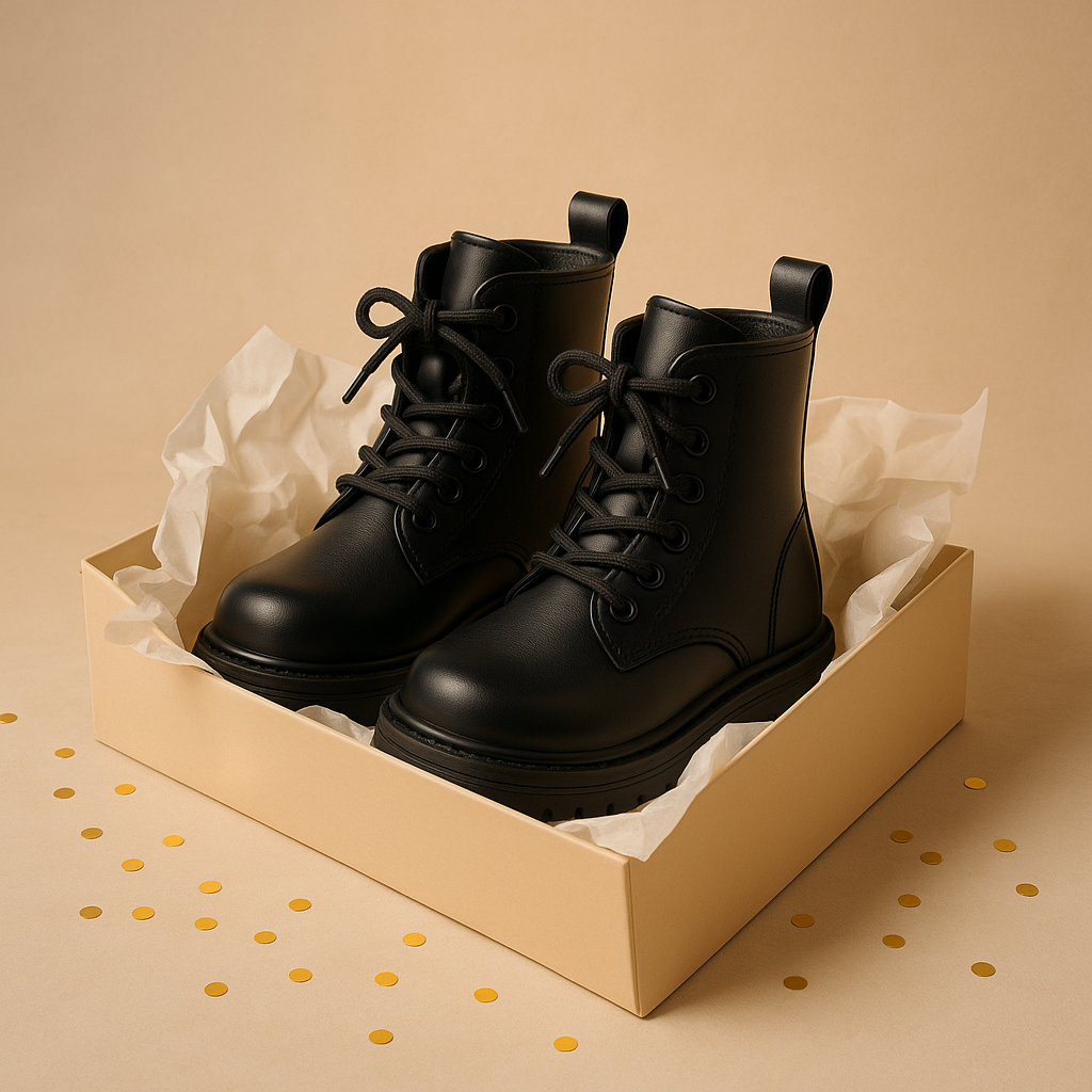 Zwarte gevoerde combat boots met veters voor meisjes