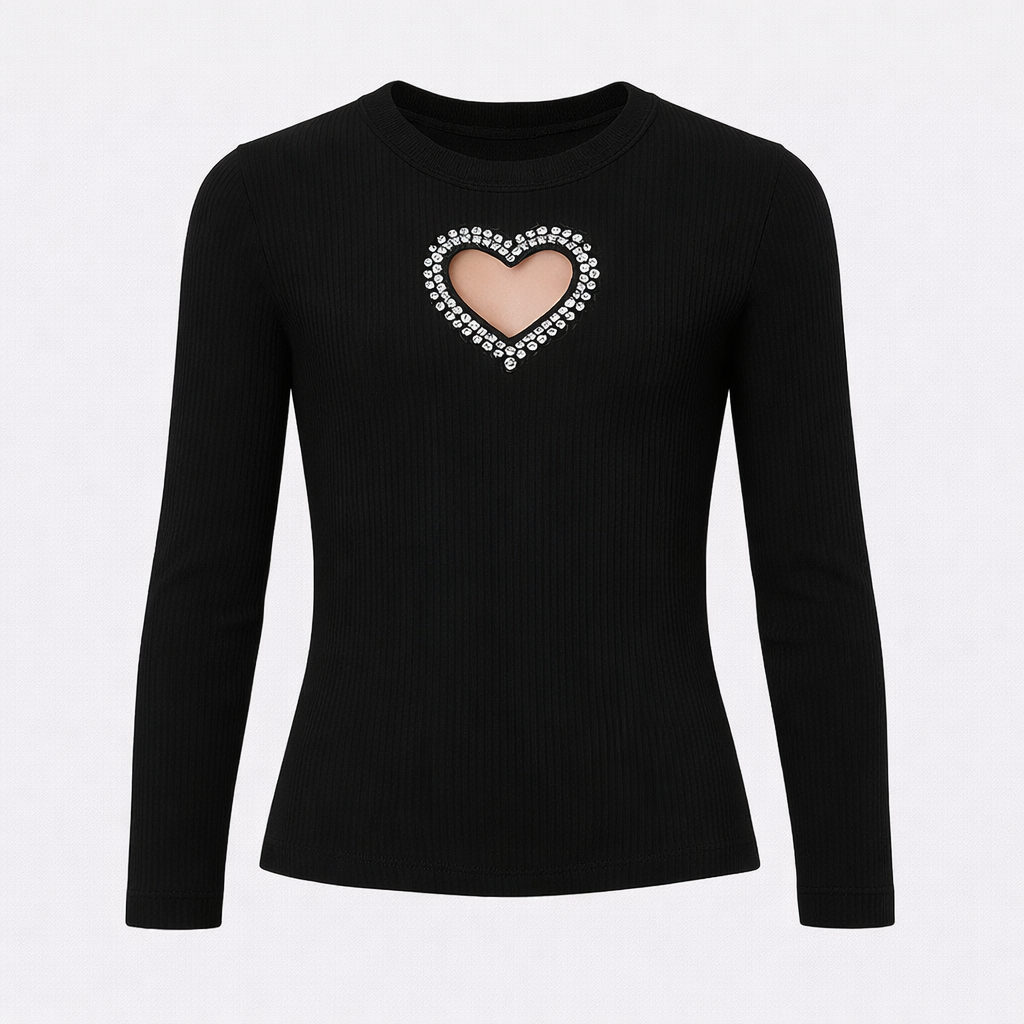 Zwarte top met hartdetail voor meisjes