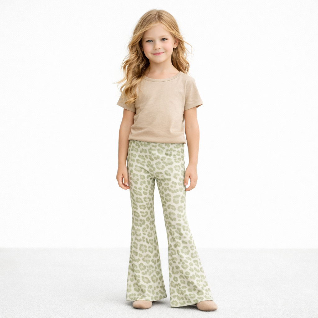 Lichtgroene panterprint flaredbroek voor meisjes
