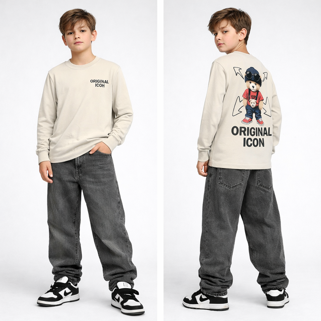 ICON Beige longsleeve met print voor jongens