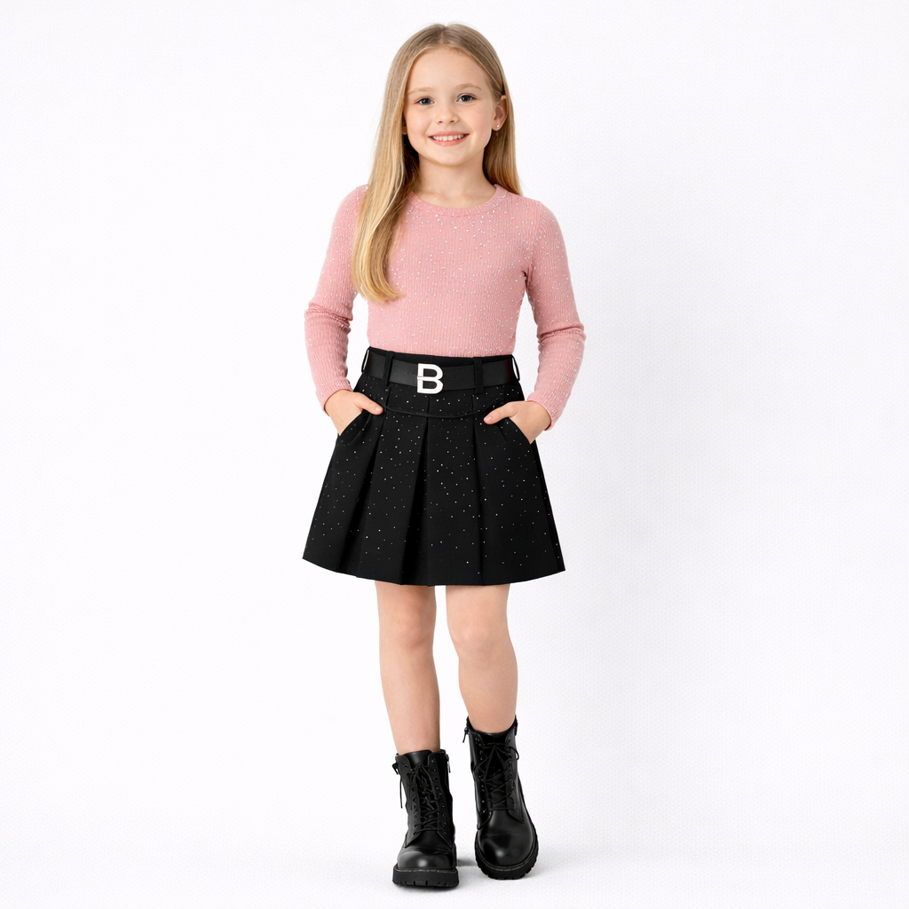 Zwarte glitterrok met ceintuur voor meisjes
