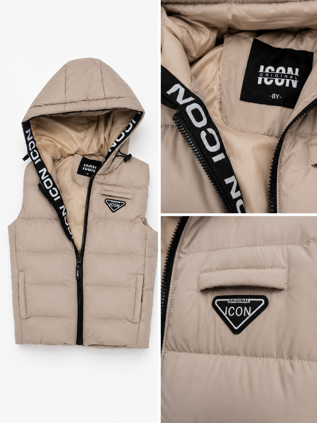 ICON Original Jongens Bodywarmer Beige met Capuchon