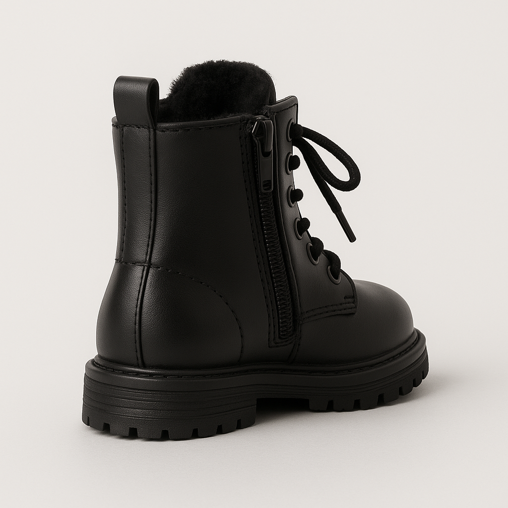 Zwarte gevoerde combat boots met veters voor meisjes