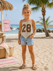 Champagne Glitter Top Meisjes | Trendy Top met Spaghettibandjes