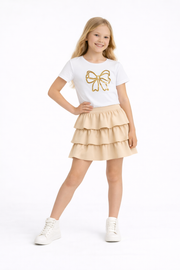 Beige meisjes skort met laagjes- zomers rokje
