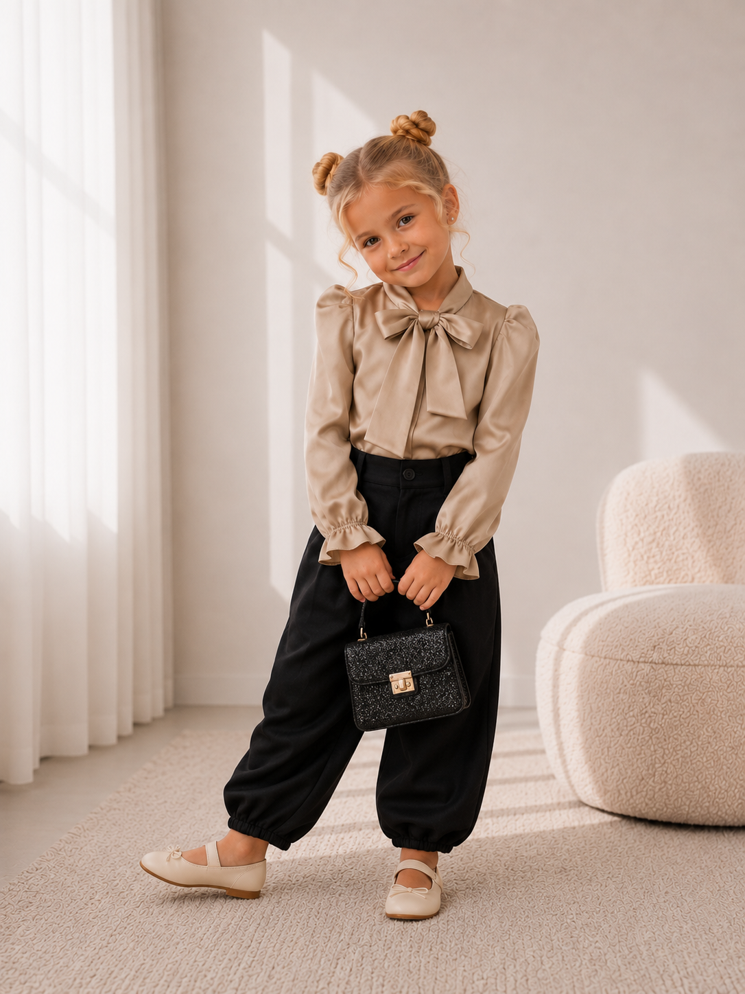 Zwarte Pantalon Meisjes – Ballonmodel met Enkellengte