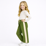 Groene flaredbroek met sierband voor meisjes