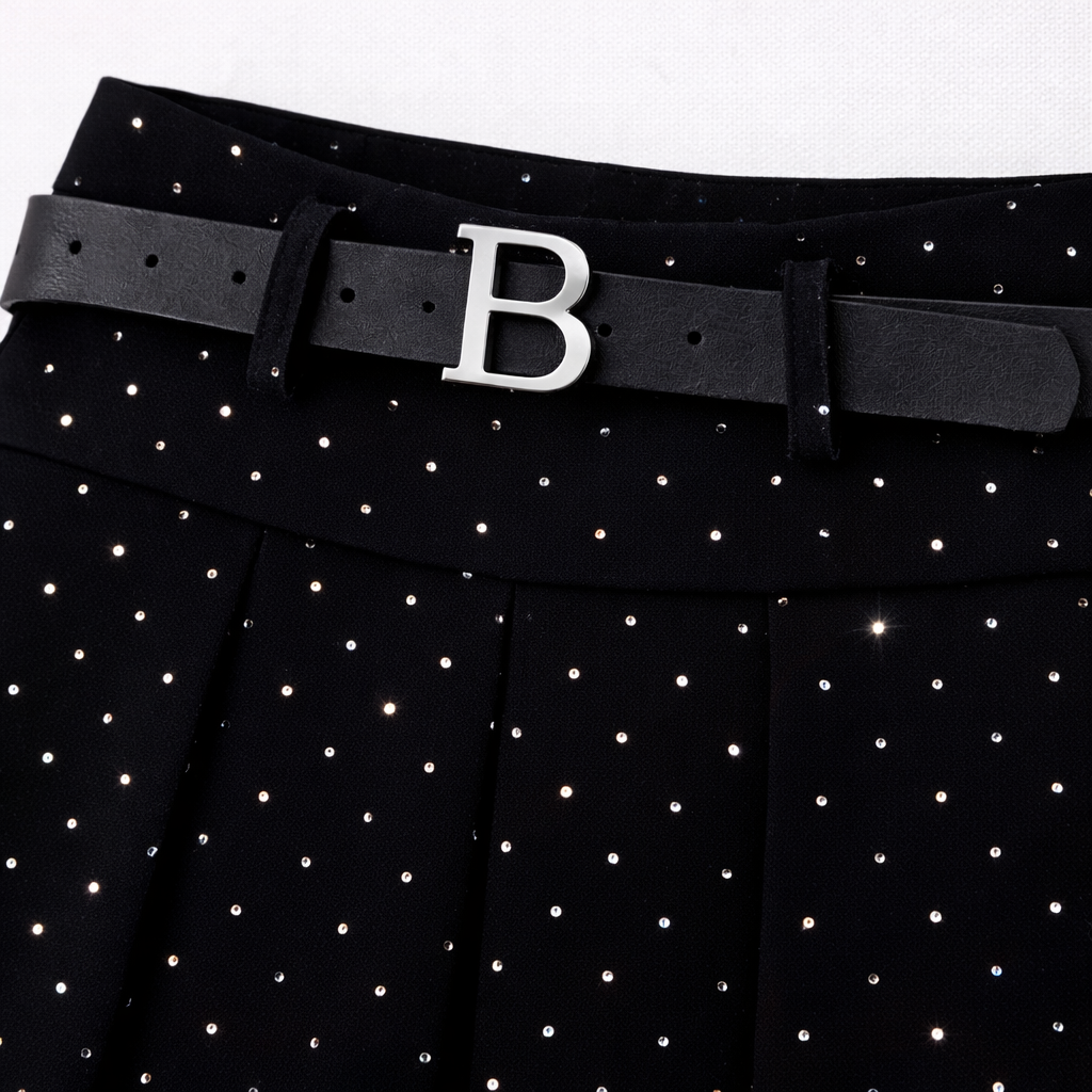 Zwarte glitterrok met ceintuur voor meisjes