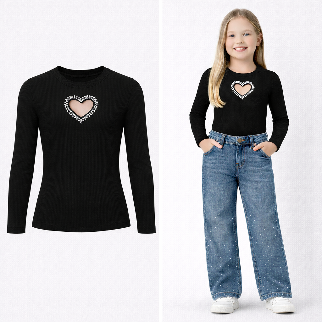 Zwarte top met hartdetail voor meisjes