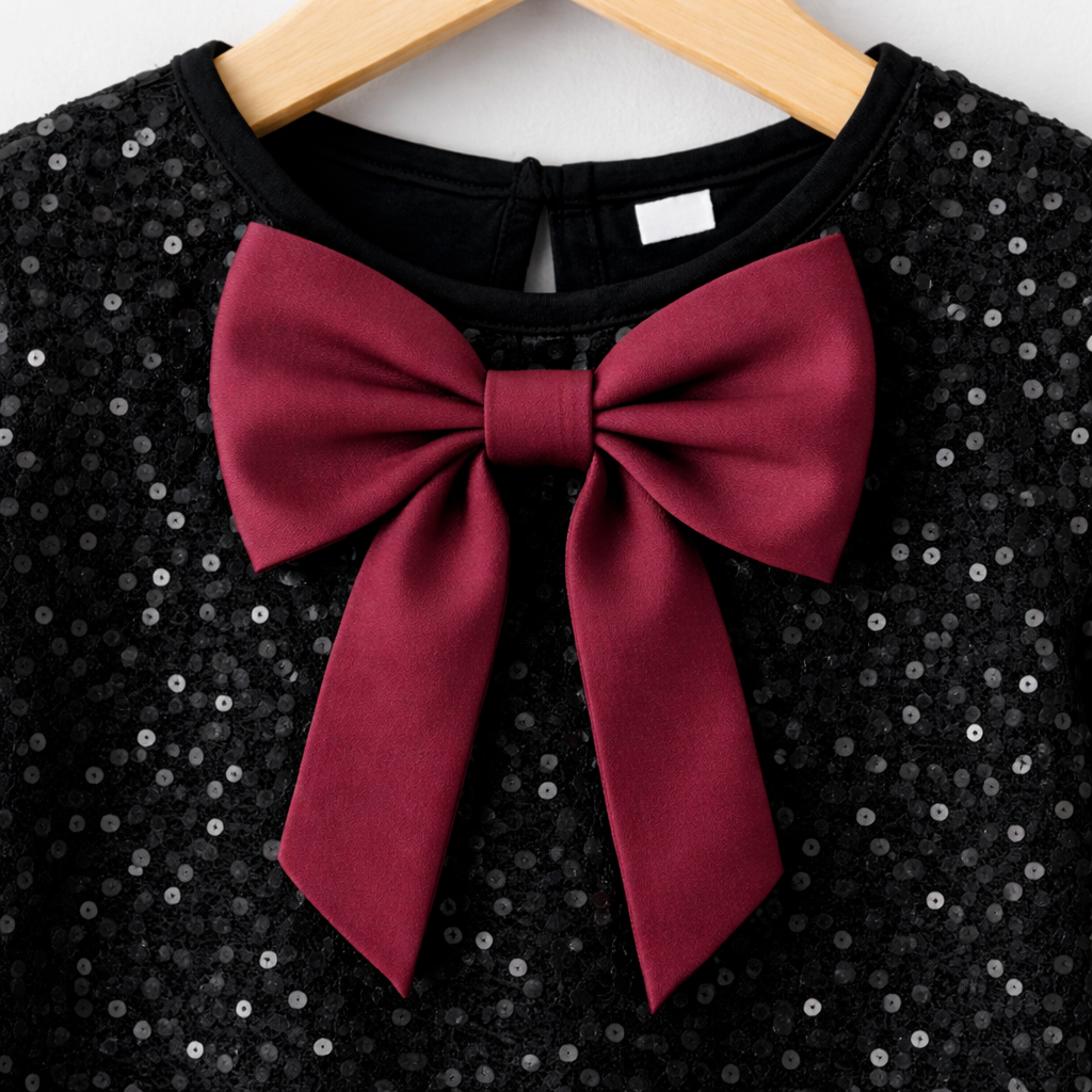 Zwarte glitter top met strikdetail voor meisjes