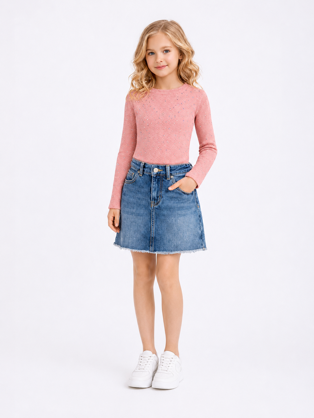 Roze glitter rib top met strass – meisjes